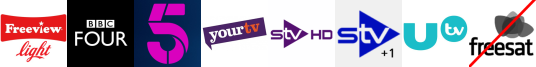 BBC Four (Scotland SD) , Channel 5, Shopping Quarter	, STV HD , STV+1 , UTV HD 