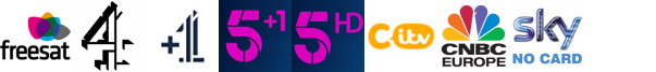 Channel 4 (SD), Channel 4 +1, Channel 5 +1, Channel 5 HD, CITV, CNBC, Court TV