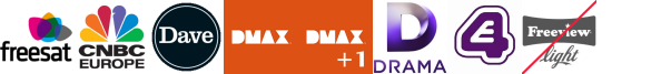 CNBC, Court TV, Dave, DMAX, DMAX +1, Drama, E4 (Wales) 