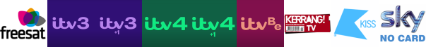 ITV3, ITV3 +1, ITV4, ITV4 +1, ITVBe, Kerrang! TV, Kiss (TV)
