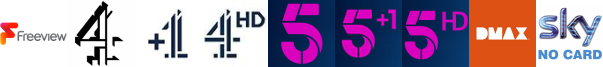 Channel 4 (SD) , Channel 4 +1, Channel 4 HD, Channel 5, Channel 5 +1, Channel 5 HD, DMAX