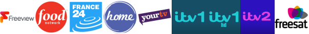 Food Network, FRANCE 24 (in English), HGTV, HobbyMaker, ITV 1 (SD) , ITV 1 HD , ITV 2