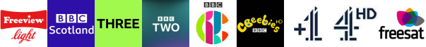 BBC Scotland HD , BBC Three HD , BBC Two HD, CBBC HD, CBeebies HD, Channel 4 +1, Channel 4 HD