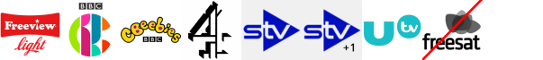 CBBC, CBeebies, Channel 4 (SD) , STV (SD) , STV+1 , That's TV 3, UTV (SD) 