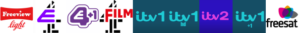E4 , E4 +1, Film4, ITV 1 (SD) , ITV 1 HD , ITV 2, ITV1 +1 
