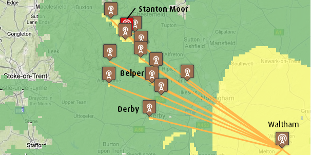 Derby, Belper, Stanton Moor transmitters