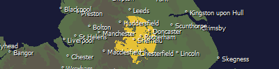 Map of Yorkshire Television new Sheffield Region