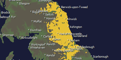 Map of ITV Tyne Tees Northern Sub Region